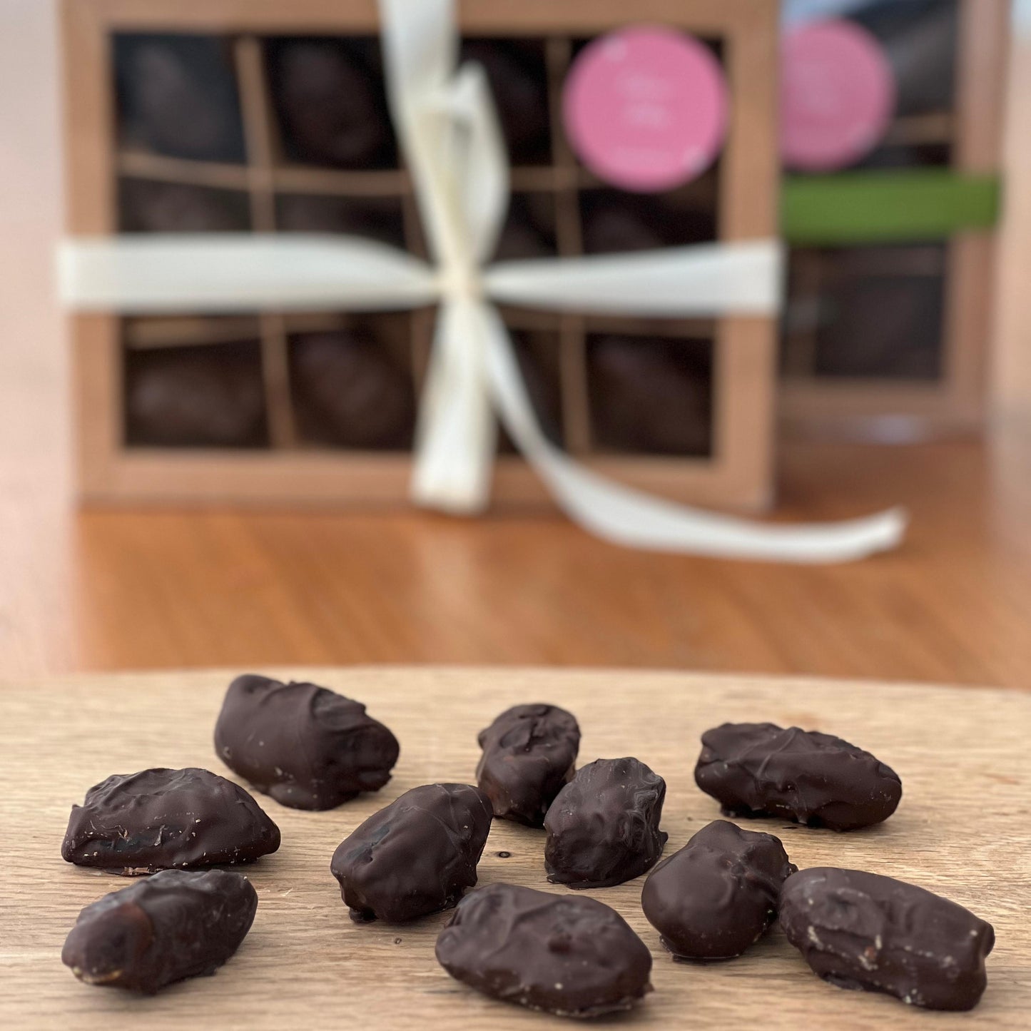 Dates with peanut butter and dark chocolate
